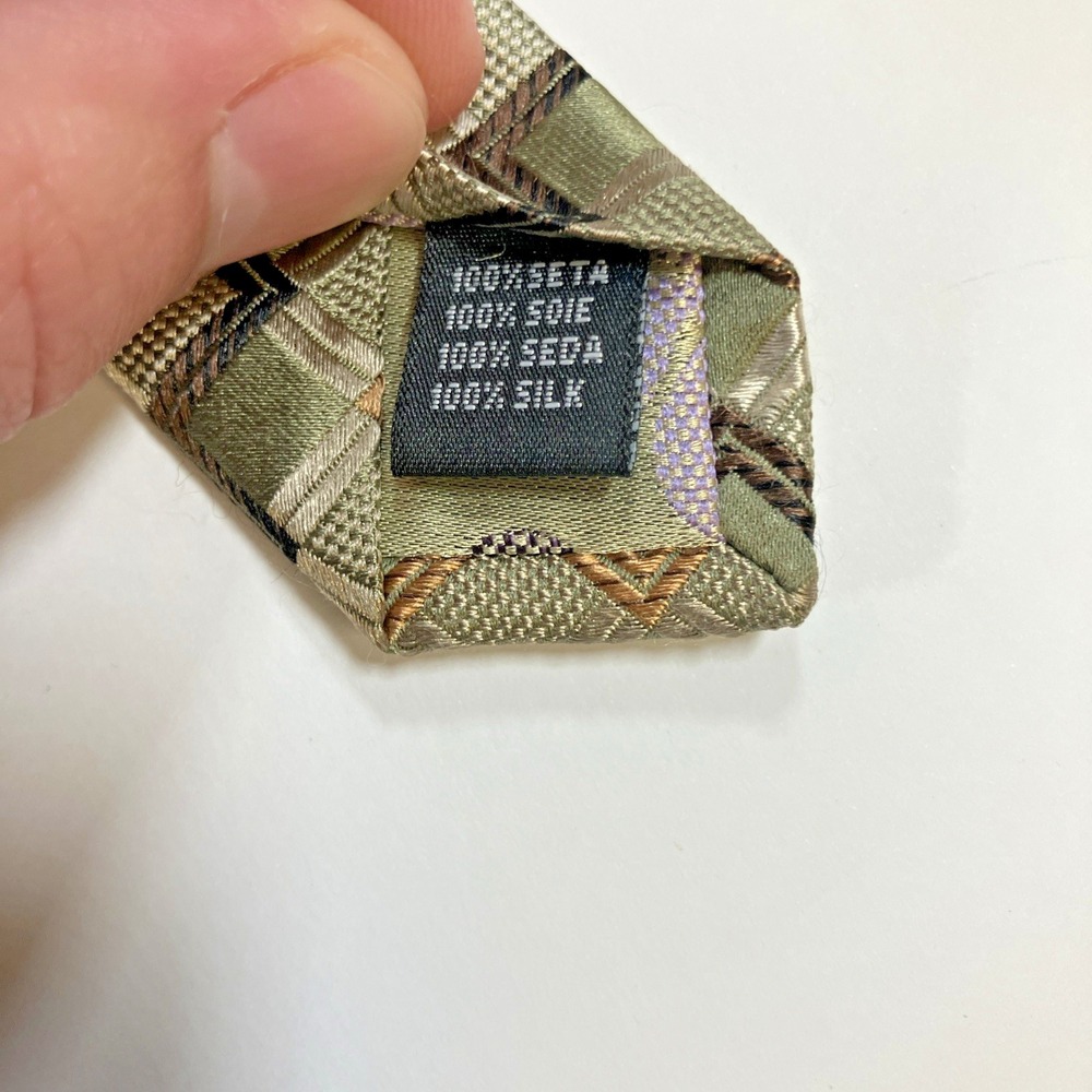 Roberto Villini Couture Men's Necktie Geometric Green‎ Gold Silver Silk Handmade - Picture 6 of 6